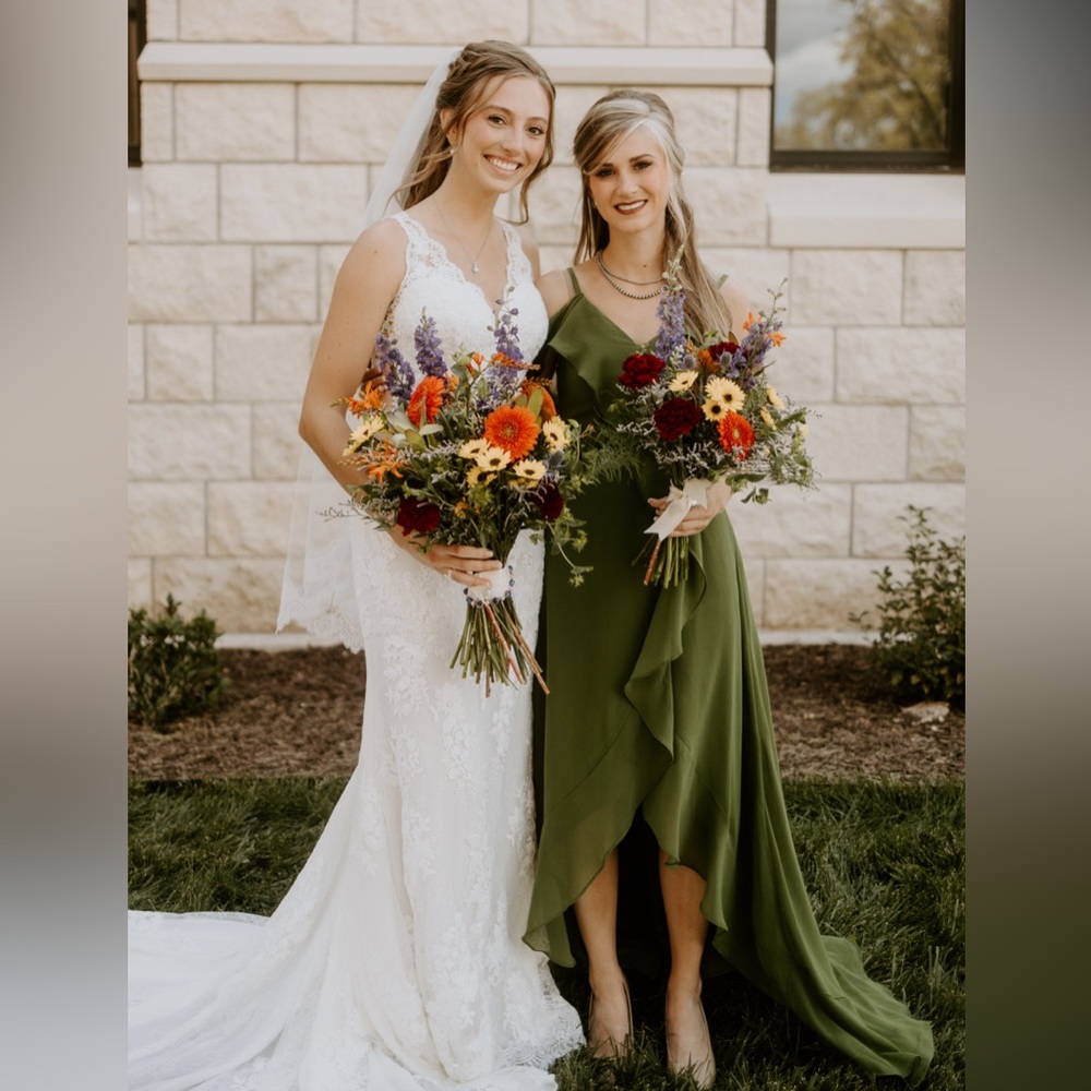 Lavetir Green flutter ruffle bridesmaid dress